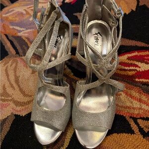 Xhilaration Silver Glitter Strappy High-Heel Sandals